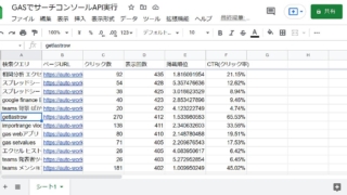 Google Apps Script(GAS)でサーチコンソールAPI(Google Search Console API)を実行し、各種データを取得して、スプレッドシートに出力した結果