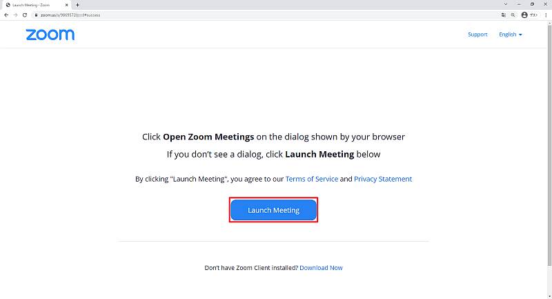 Zoom会議ページで「Launch Meeting」を選択