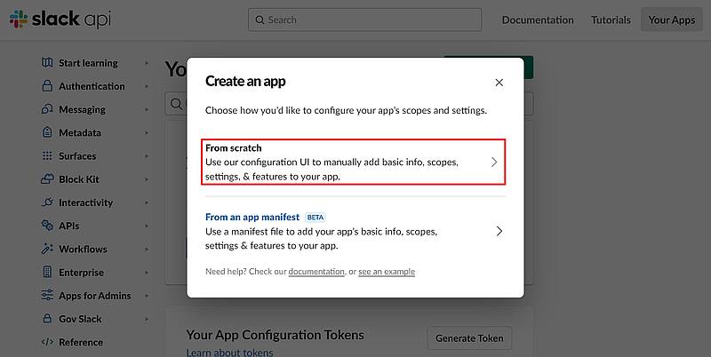 SlackAPIの種類として「From Scratch」を選択