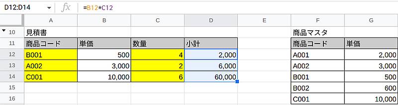 XLOOKUPで参照した単価と個数をかけ合わせることで、金額を算出可能