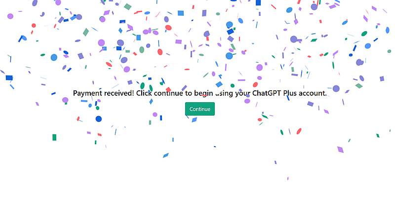 ChatGPT Plusの申込み・決済が完了すると、「Payment recieved」と表示