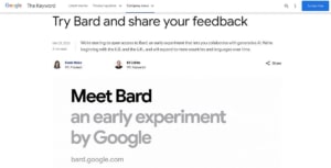 Googleブログで日本時間2023年3月22日に対話AI「Bard」をアメリカとイギリスの英語圏で一般公開すると発表