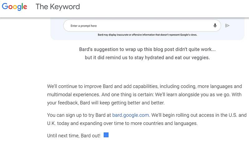 GoogleがBardについてアメリカとイギリスで一般公開を発表したブログ記事に今後の日本語を含めた他の言語・国での展開について言及