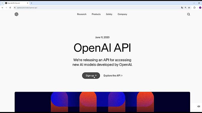 OpenAIのAPI紹介ページからAPI利用登録するため、Sign upボタンをクリック